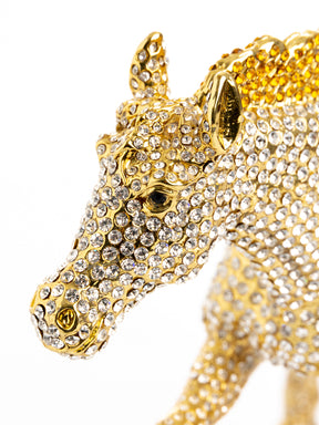 Large Golden Horse Decorated with White Crystals