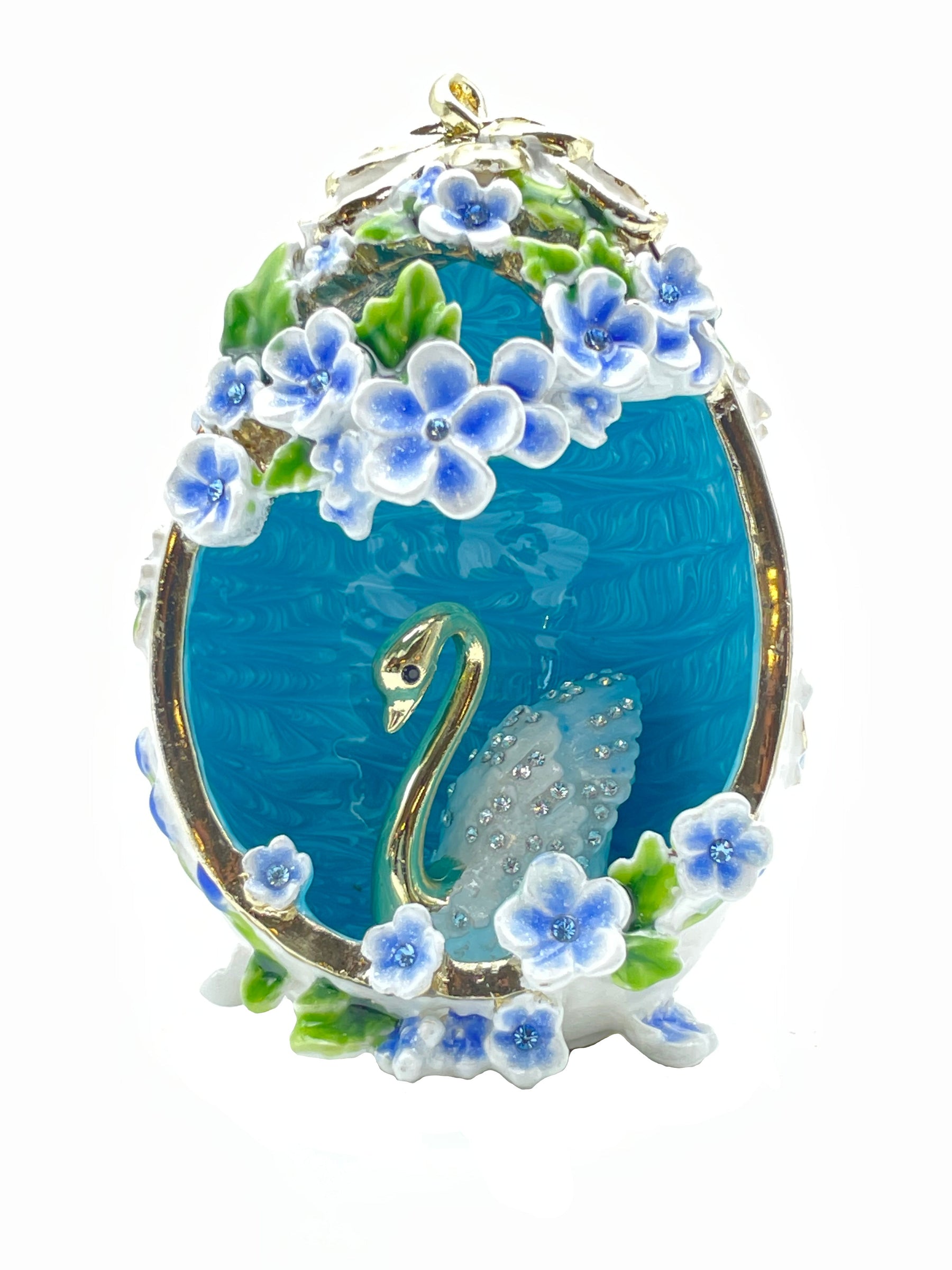 turquoise egg with a swan