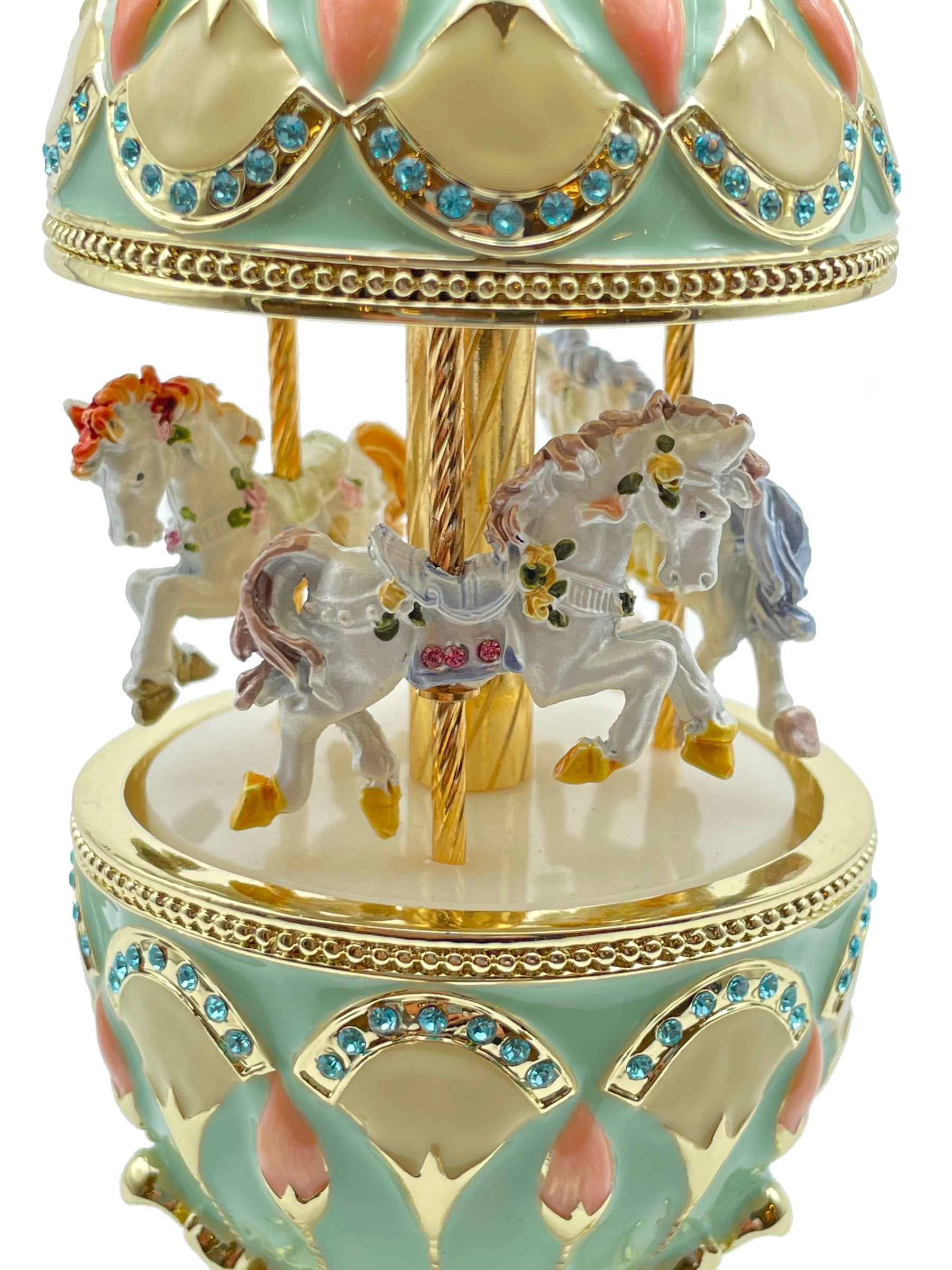 Green Musical Carousel with Royal Horses