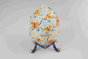 Blue Faberge Egg with Yellow Flowers