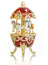 Red Wind up Horse Carousel Faberge Style Egg