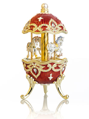 Red Wind up Horse Carousel Faberge Style Egg