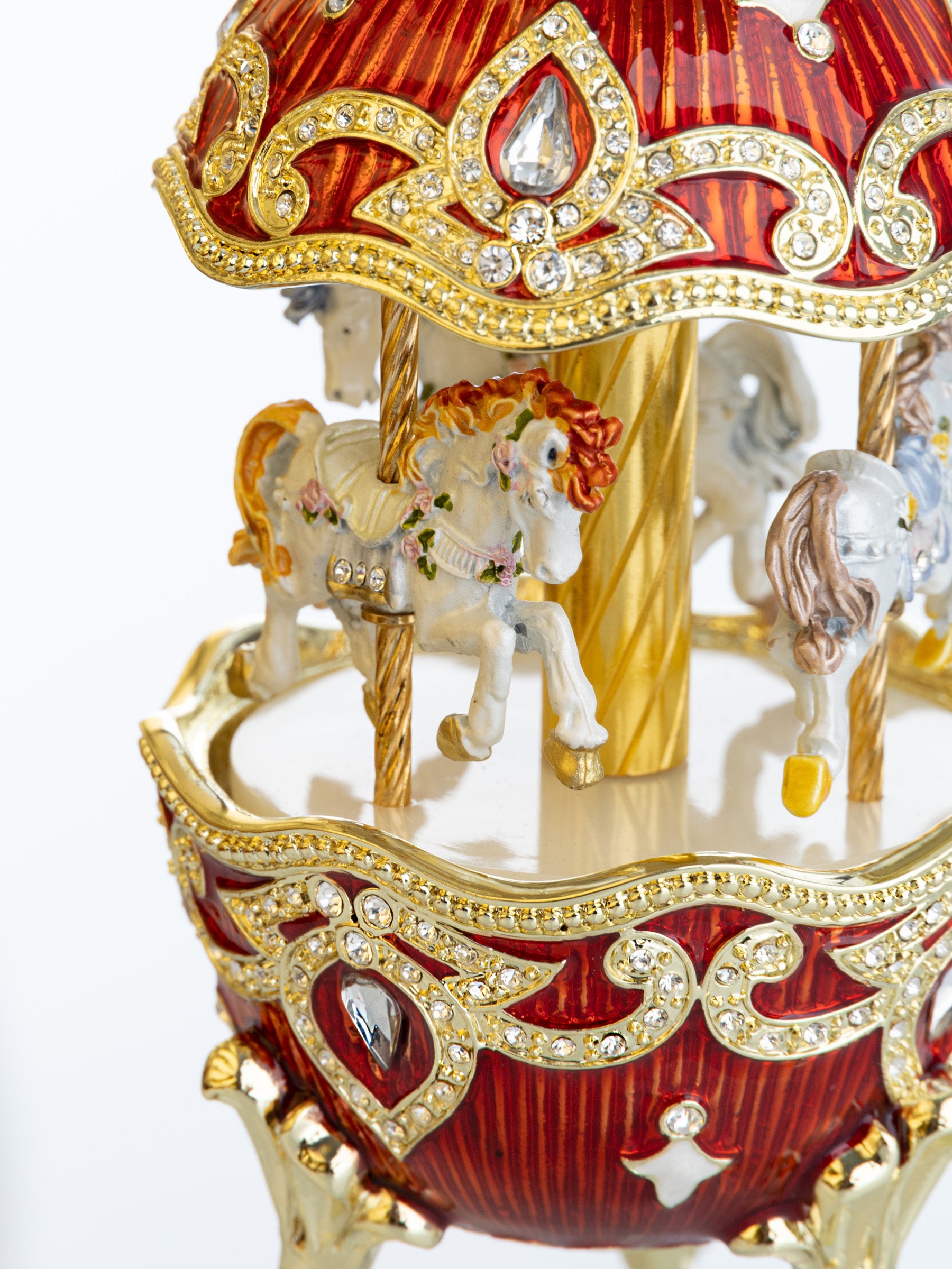 Red Wind up Horse Carousel Faberge Style Egg