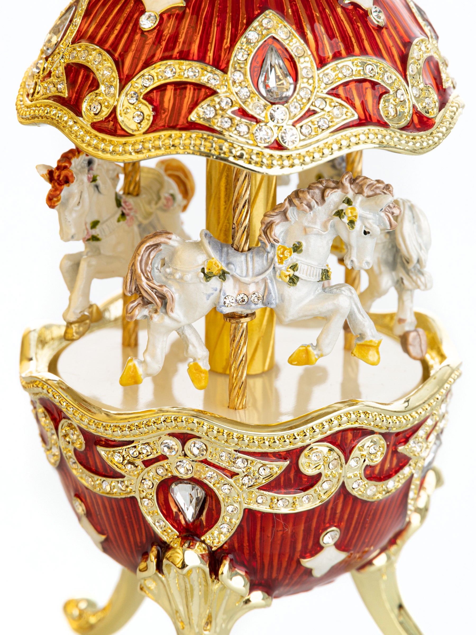 Red Wind up Horse Carousel Faberge Style Egg