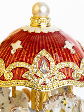 Red Wind up Horse Carousel Faberge Style Egg