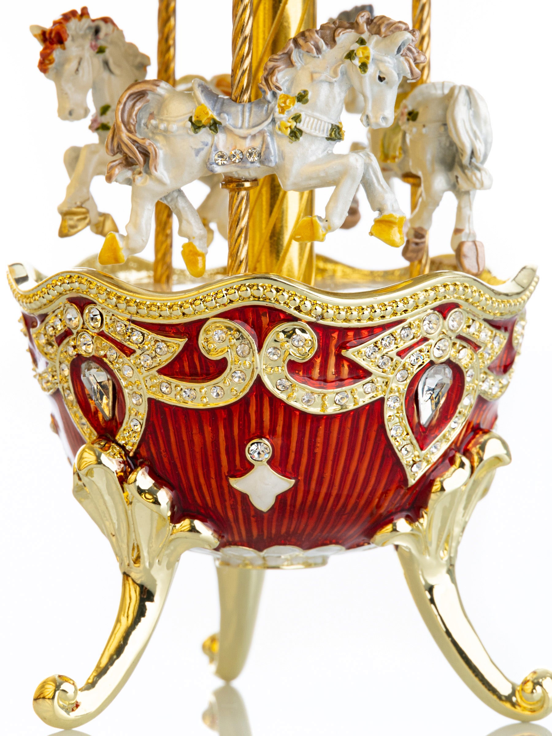 Red Wind up Horse Carousel Faberge Style Egg