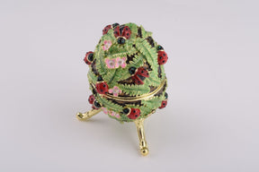 Green Music Playing Faberge Egg with Ladybird Beetles Ladybugs Music Box Keren Kopal