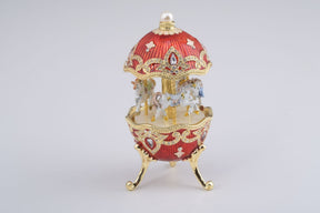 Red Wind up Horse Carousel Faberge Style Egg  Keren Kopal