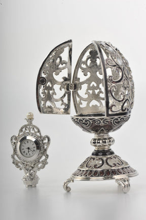 Keren Kopal Silver & Black Faberge Style Egg with a Clock Inside  154.00