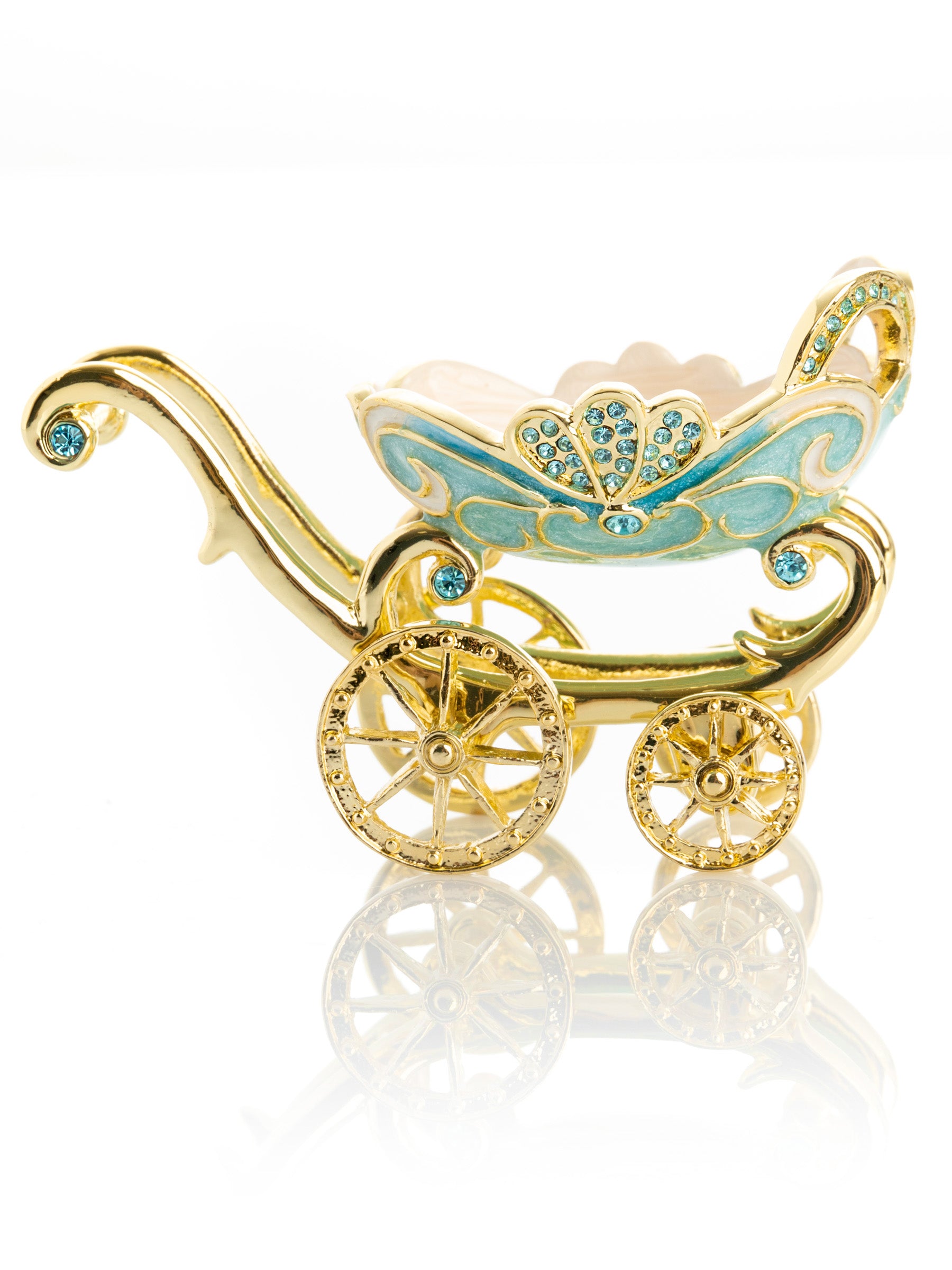 Turquoise vintage Baby Carriage Trinket Box stroller