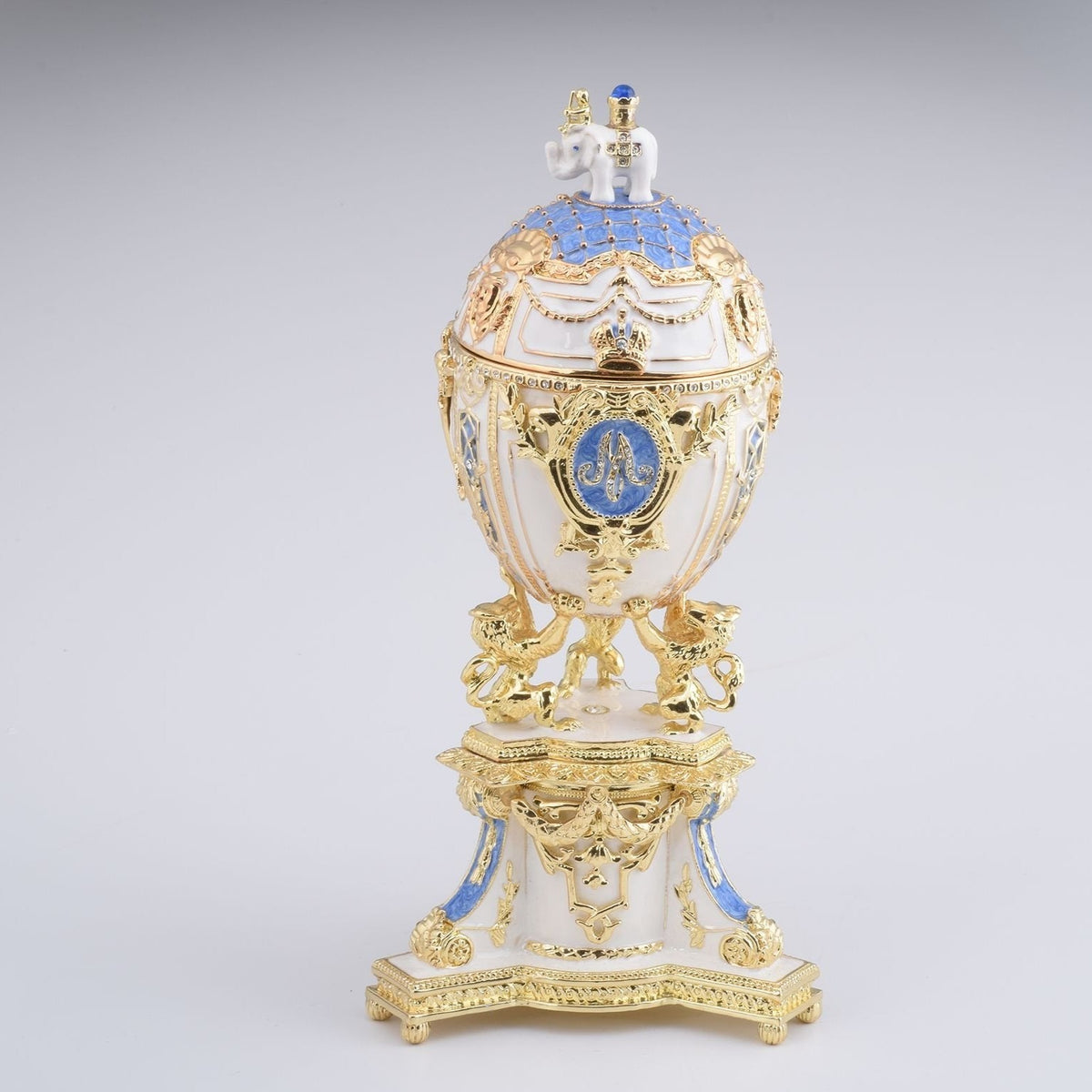 Keren Kopal White Faberge Egg with an Elephant on Top  344.00