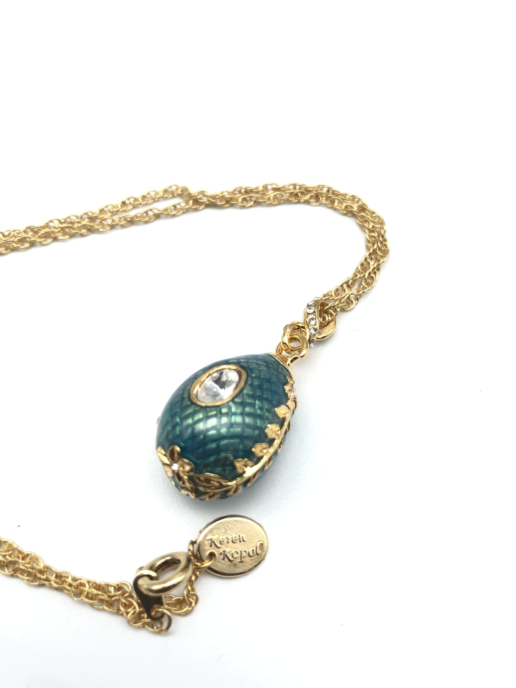 Teal Egg Pendant Gold Necklace jewelry Keren Kopal