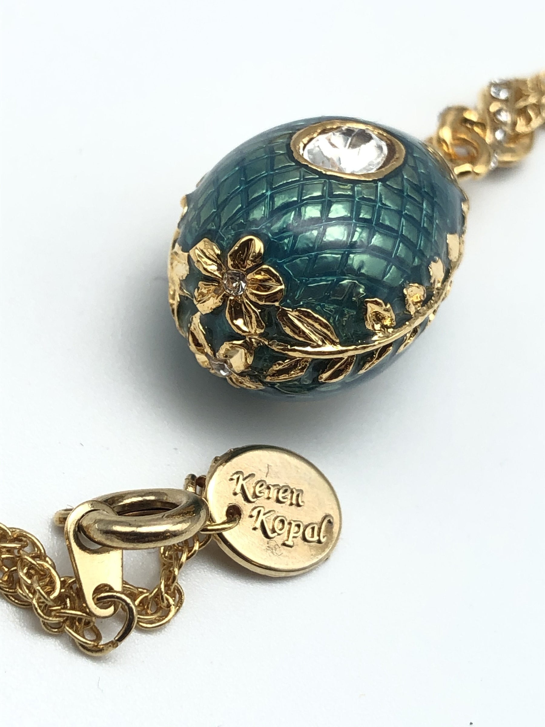 Teal Egg Pendant Gold Necklace jewelry Keren Kopal