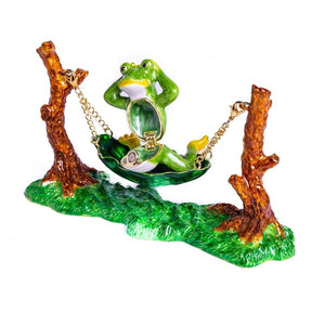 Frog Relaxing on Hammock trinket box Keren Kopal