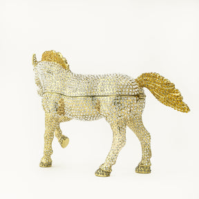 Keren Kopal Large Golden Horse Decorated with White Crystals