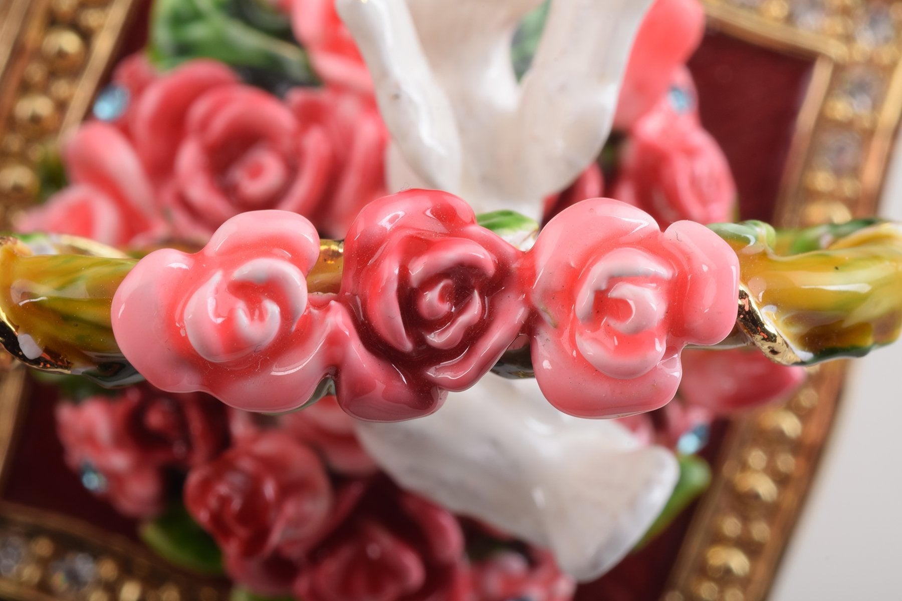 Red Decorated Box with Roses and Two White Doves trinket box Keren Kopal