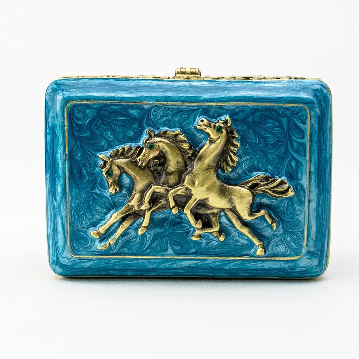 Keren Kopal Turquoise Decorated Trinket Box with Horses