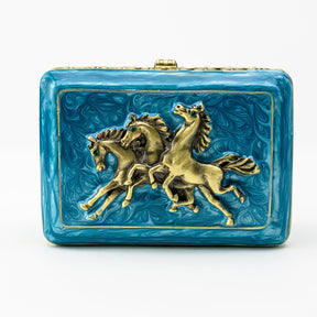 Keren Kopal Turquoise Decorated Trinket Box with Horses