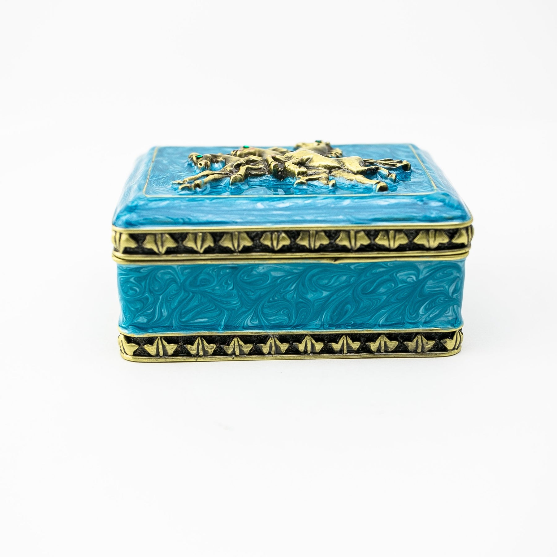 Keren Kopal Turquoise Decorated Trinket Box with Horses