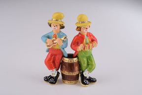 Two Circus Clowns Playing Music trinket box Keren Kopal