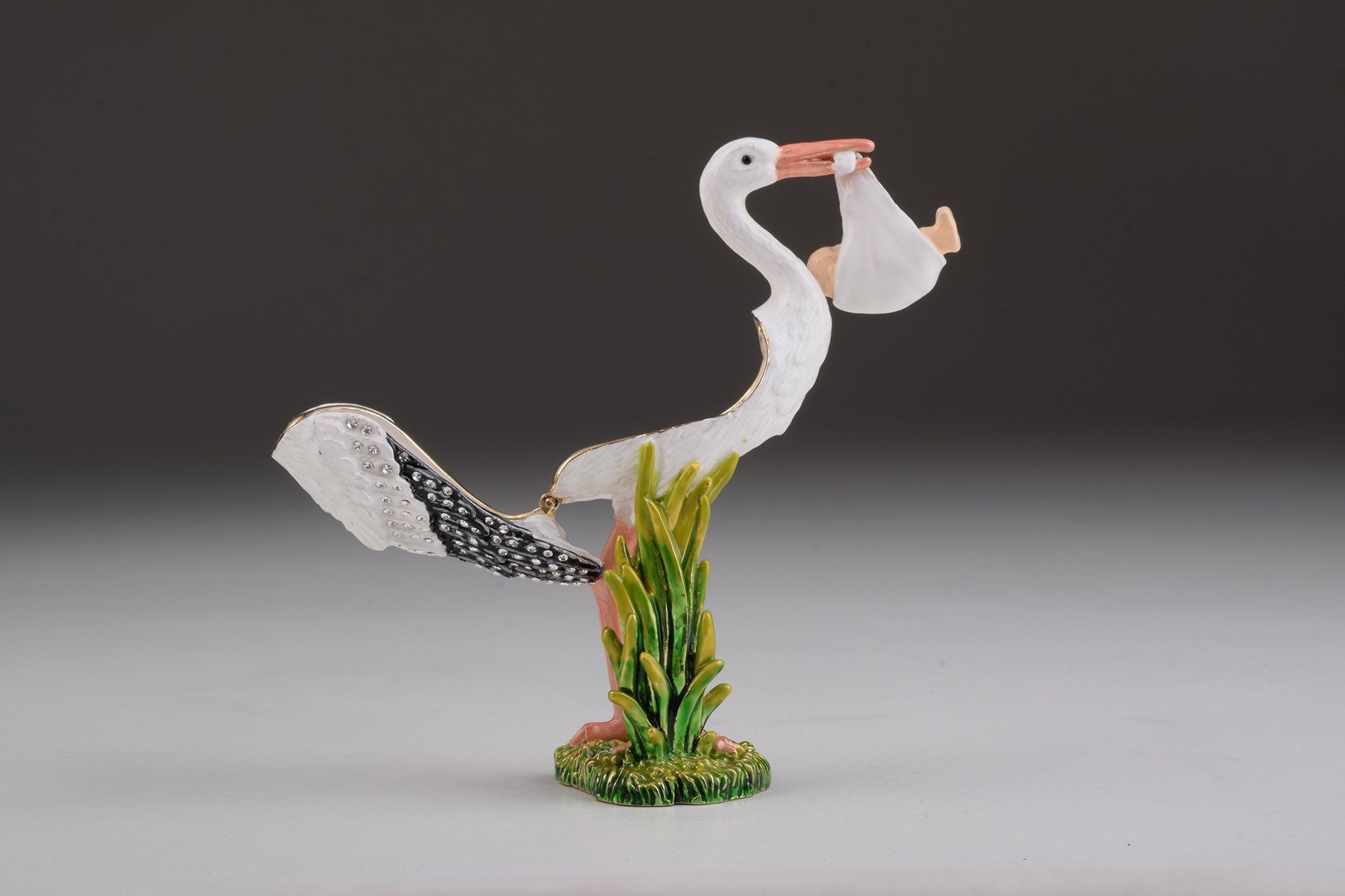 White Stork Carring a Baby trinket box Keren Kopal